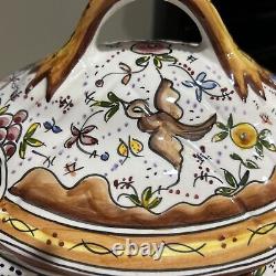 Vtg Holu Portugal Folk Art Pottery Hand Painted 4 Pc Tureen Set Animals Floral