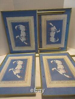 Vtg TV Trays set 5 Pc with stand E. Brownd Blue ribbon Geese Folk Art 1960's
