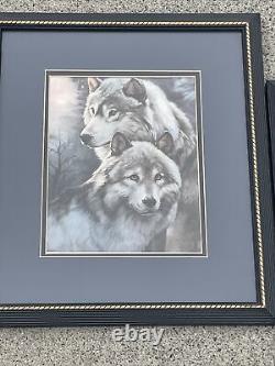 WOLVES Wolf Pair In Love Mama & Baby CHERRY CLANCY Framed Art SET of 2? Ct11j1