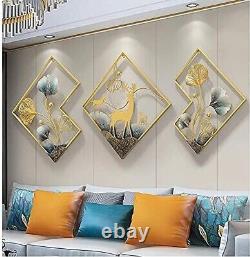 Wall Art Set of 3 Golden Ginkgo Leaves With Deer Wall Hanging Metal