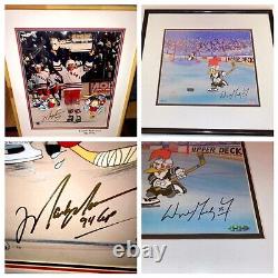 Warner Bros Cel Set 2 NHL Hockey Legends Signed Animation Art Gretzky Messier