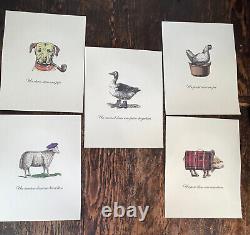 Wendy Furman Five Unruly Animals Hand-Stamped Giclee Artworks Set Whim & Caprice