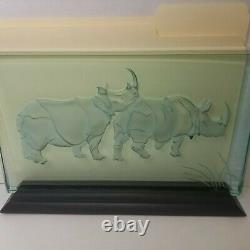 Wendy Saxon Brown Signed Reverse Relief Glass Etched Art Sculpture 2 Piece Set