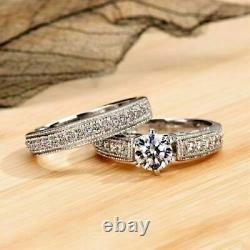 White Gold Plated 1.56CT Simulated Diamond Wedding Engagement Bridal Ring Set