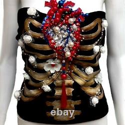 Women clothing top summer gothic luxury embroidered skeleton heart roses flowers