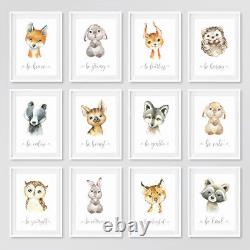 Woodland Baby Animal Nursery Prints Childrens Bedroom Wall Art Pictures Decor