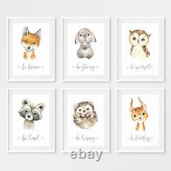 Woodland Baby Animal Nursery Prints Childrens Bedroom Wall Art Pictures Decor