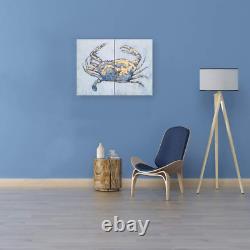 Yihui Arts Coastal Canvas Wall Art Set of Two Hand Painted Blue and White Crab P