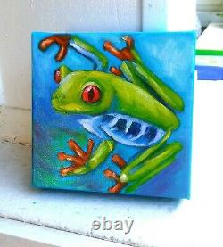 Yvette Andino Art original frog set of 3, gallery wrapped canvas 6x6
